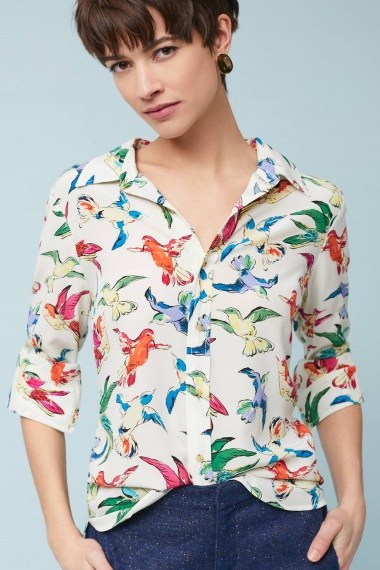 Runa Bird Print Silk Shirt by Maeve - flipped