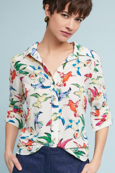 Runa Bird Print Silk Shirt by Maeve