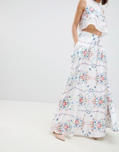 Sabina Musayev Abstract Floral Maxi Skirt | long white skirts - flipped