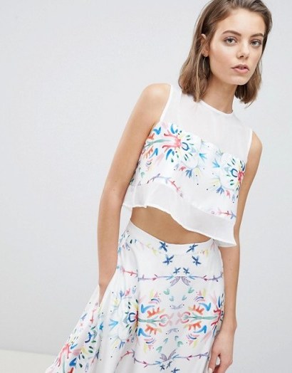 Sabina Musayev Abstract Floral Panel Blouse | white sleeveless semi sheer tops - flipped