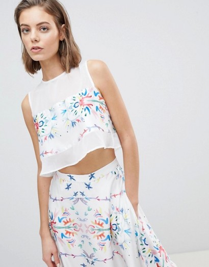 Sabina Musayev Abstract Floral Panel Blouse | white sleeveless semi sheer tops