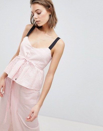 Sabina Musayev Pink Pinstripe Drawstring Cami | tie waist camisole - flipped