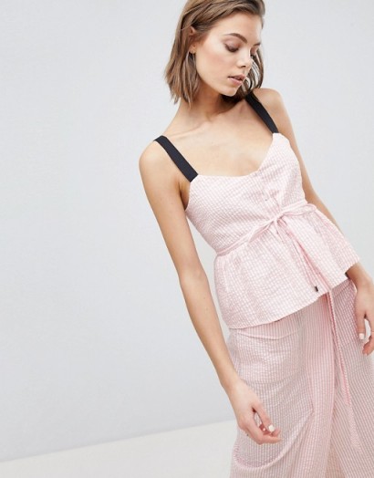 Sabina Musayev Pink Pinstripe Drawstring Cami | tie waist camisole