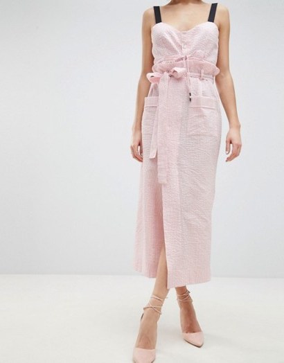 Sabina Musayev Pinstripe Wrap Tie Skirt | pink stripe paper bag waist skirts - flipped