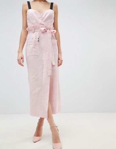 Sabina Musayev Pinstripe Wrap Tie Skirt | pink stripe paper bag waist skirts