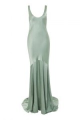topshop Satin Fishtail Gown Dress – sage-green vintage style glamour