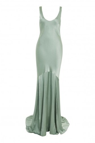 topshop Satin Fishtail Gown Dress – sage-green vintage style glamour - flipped