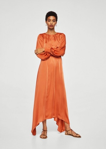 MANGO Satin gown | orange silky luxe style maxi dresses - flipped