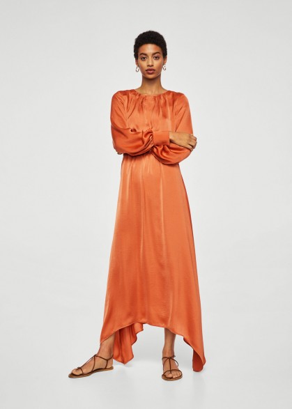 MANGO Satin gown | orange silky luxe style maxi dresses
