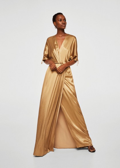 MANGO Gold Satin Gown | long luxe dresses