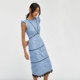 WAREHOUSE SCALLOP HEM LACE MIDI DRESS ~ light blue floral dresses