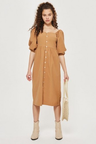 Topshop Seersucker Button Smock Dress | light brown spring dresses - flipped