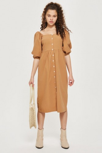 Topshop Seersucker Button Smock Dress | light brown spring dresses