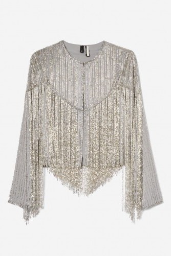 Topshop Sequin Fringe Jacket | silver fringed jackets - flipped