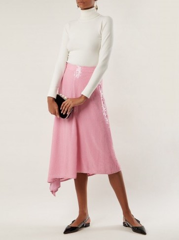 MSGM Sequin-embellished asymmetric midi skirt ~ pink skirts ~ luxe - flipped