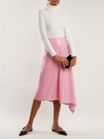 MSGM Sequin-embellished asymmetric midi skirt ~ pink skirts ~ luxe