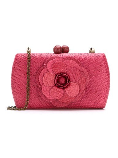 SERPUI straw clutch. SMALL 3D FLORAL BAGS - flipped