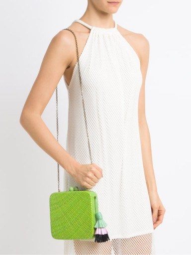 SERPUI lime-green straw clutch. SQUARE BAGS - flipped