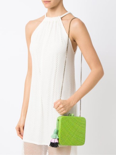 SERPUI lime-green straw clutch. SQUARE BAGS