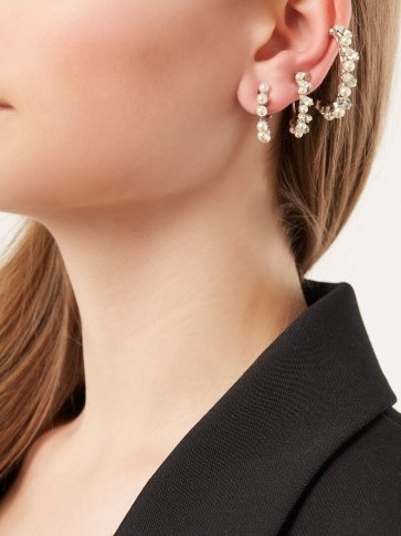 SAINT LAURENT Set of three faux-pearl embellished hoop earrings ~ chic style statement - flipped