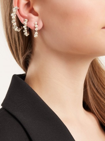 SAINT LAURENT Set of three faux-pearl embellished hoop earrings ~ chic style statement