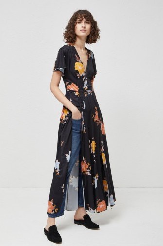 French Connection SHIKOKU SPACED JERSEY MAXI DRESS / long black floral dresses - flipped
