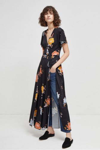 French Connection SHIKOKU SPACED JERSEY MAXI DRESS / long black floral dresses