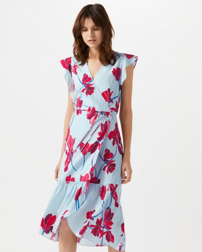 Jigsaw SILK CYCLAMEN PRINT WRAP DRESS / blue floral dresses / spring fashion