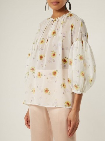 GIAMBATTISTA VALLI Silk-georgette floral-print gathered-neck blouse ~ balloon sleeve blouses - flipped