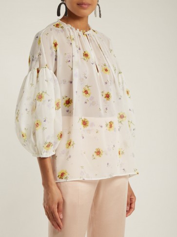 GIAMBATTISTA VALLI Silk-georgette floral-print gathered-neck blouse ~ balloon sleeve blouses