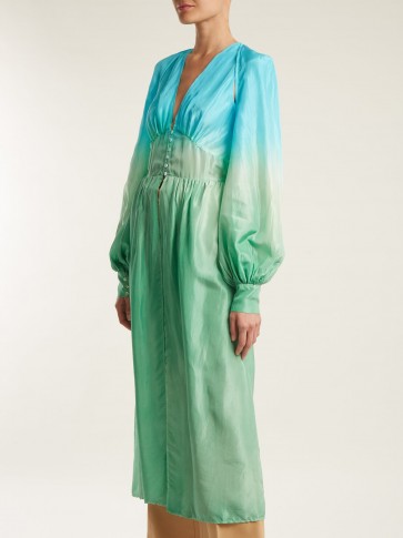 ATTICO Silk-habotai balloon-sleeved shirtdress ~ luxe green and blue ombre shirts dresses