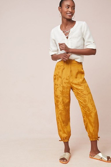 ANTHROPOLOGIE Silky Utility Trousers | gold cuffed pants - flipped