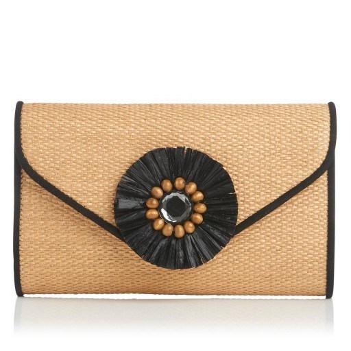 L.K. BENNETT SISSI BROWN CLUTCH ~ embellished woven bags - flipped