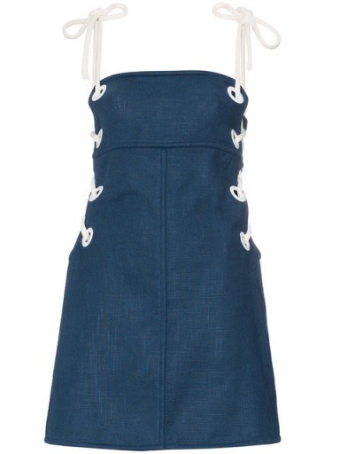 STAUD Blue Raft dress with lace up sides | navy sun dresses - flipped