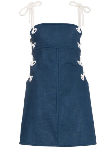 STAUD Blue Raft dress with lace up sides | navy sun dresses