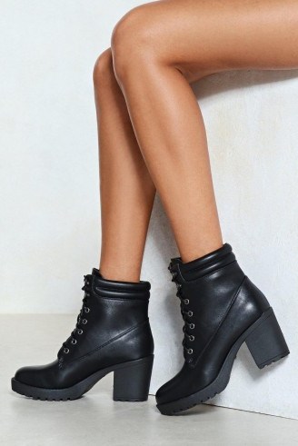 NASTY GAL Step to It Vegan Leather Boot ~ chunky heel lace up ankle boots - flipped