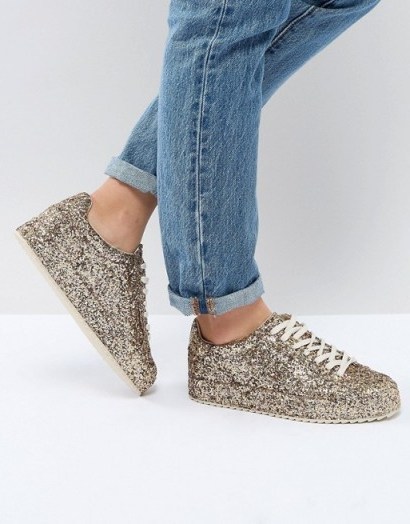 Stradivarius Glitter Trainers | sparkly sneakers | sports luxe - flipped