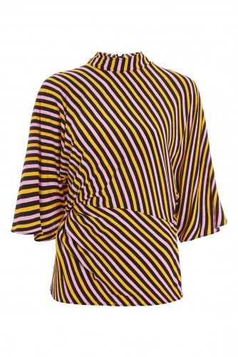 Topshop Striped Tuck Waist Blouse | stripy high neck blouses - flipped