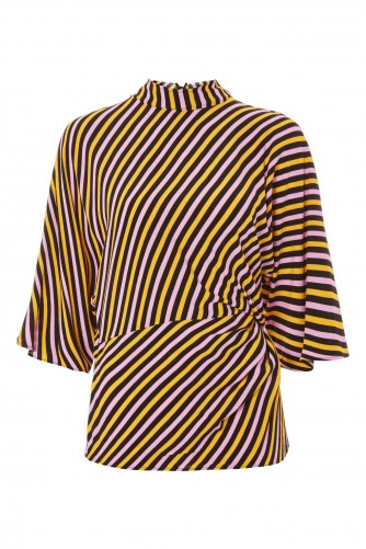 Topshop Striped Tuck Waist Blouse | stripy high neck blouses