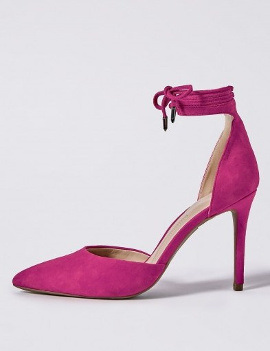 M&S COLLECTION Pink Suede Stiletto Heel Ankle Tie Court Shoes - flipped