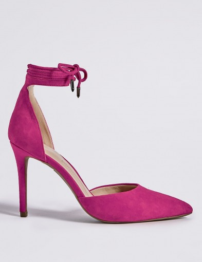 M&S COLLECTION Pink Suede Stiletto Heel Ankle Tie Court Shoes