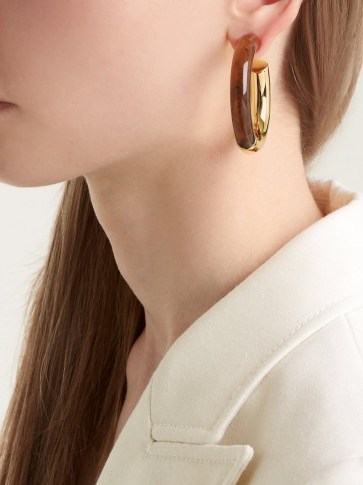LIZZIE FORTUNATO Summer of Love hoop earrings ~ large gold & brown-acrylic hoops - flipped