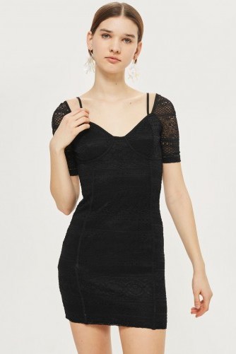 TOPSHOP Sweetheart Neck Lace Mini Bodycon Dress – fitted black party dresses – lbd - flipped