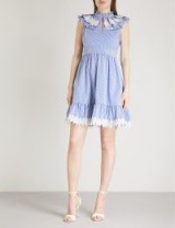 TED BAKER Kikkii ruffled pinstriped cotton dress – lace applique trimmed dresses