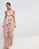 The Jetset Diaries Floral Panel Maxi Dress – red carpet style dresses – long pink ruffled gowns