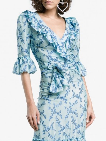 The Vampire’s Wife Blue Floral Print Top ~ ruffled wrap tops - flipped