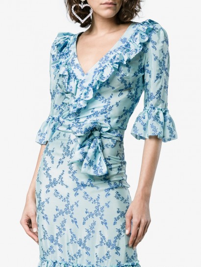 The Vampire’s Wife Blue Floral Print Top ~ ruffled wrap tops