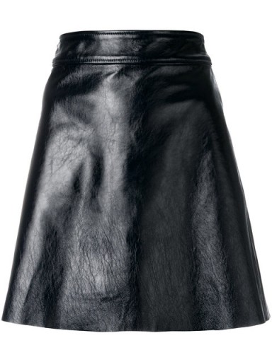 THEORY Black Leather A-line mini skirt