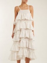 ISA ARFEN Tiered-ruffle ramie dress ~ white ruffled sundresses ~ strappy vacation dresses