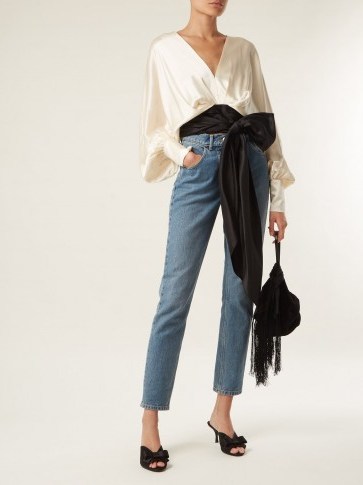 JOHANNA ORTIZ Tie-waist silk blouse ~ luxe black and cream statement blouses - flipped